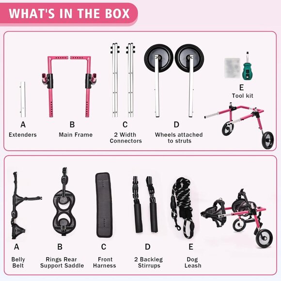 Wheels for Small Pets Hind Limbs,Disabled Hind Legs Walking Stable,Pink,S - Picture 7 of 7